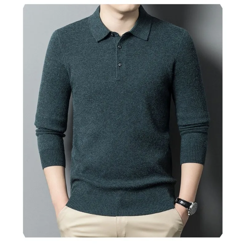 Immagine 7: Maglione da uomo con colletto a polo, ideale per la primavera e l’autunno, leggero, caldo e dal design semplice.