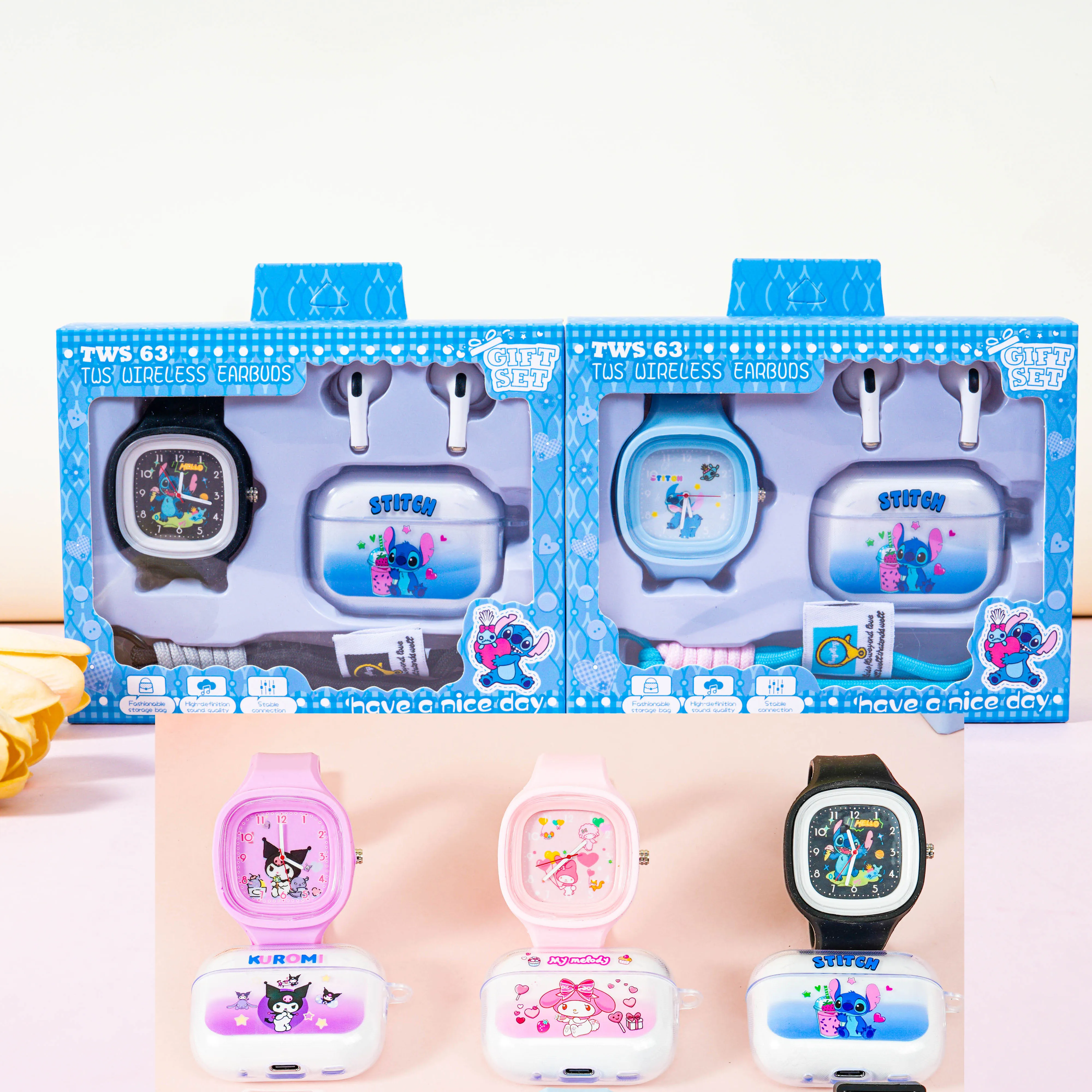 

Детские часы Hello Kitty, студенческие часы с беспроводной гарнитурой, детские часы со стежком, молодежные модные часы, подарок на фестиваль