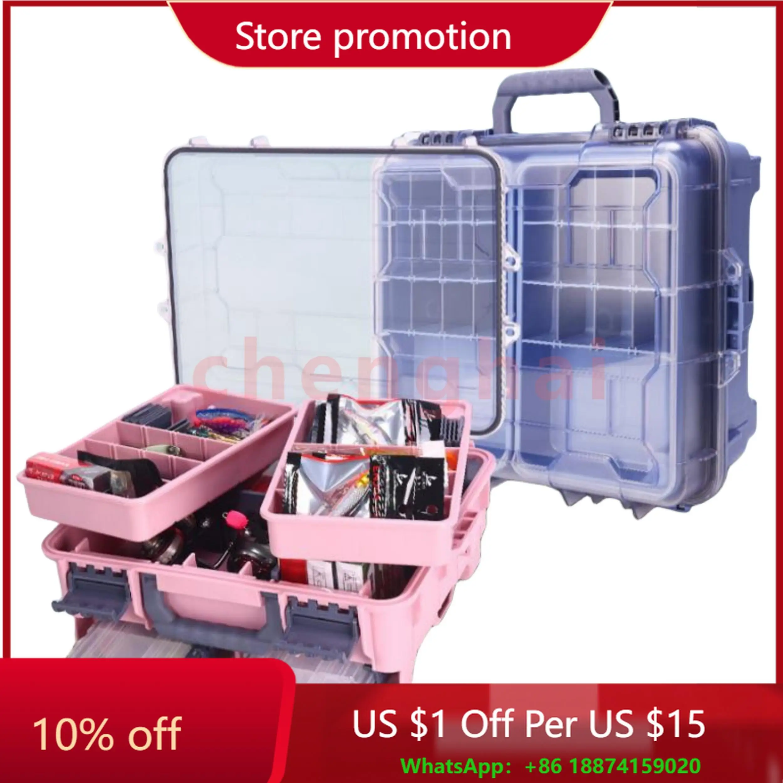 

Factory Direct Fishing Tackle Box Waterproof PP Plastic Transparent Fishing Lure Tool Box With Removable Baffle