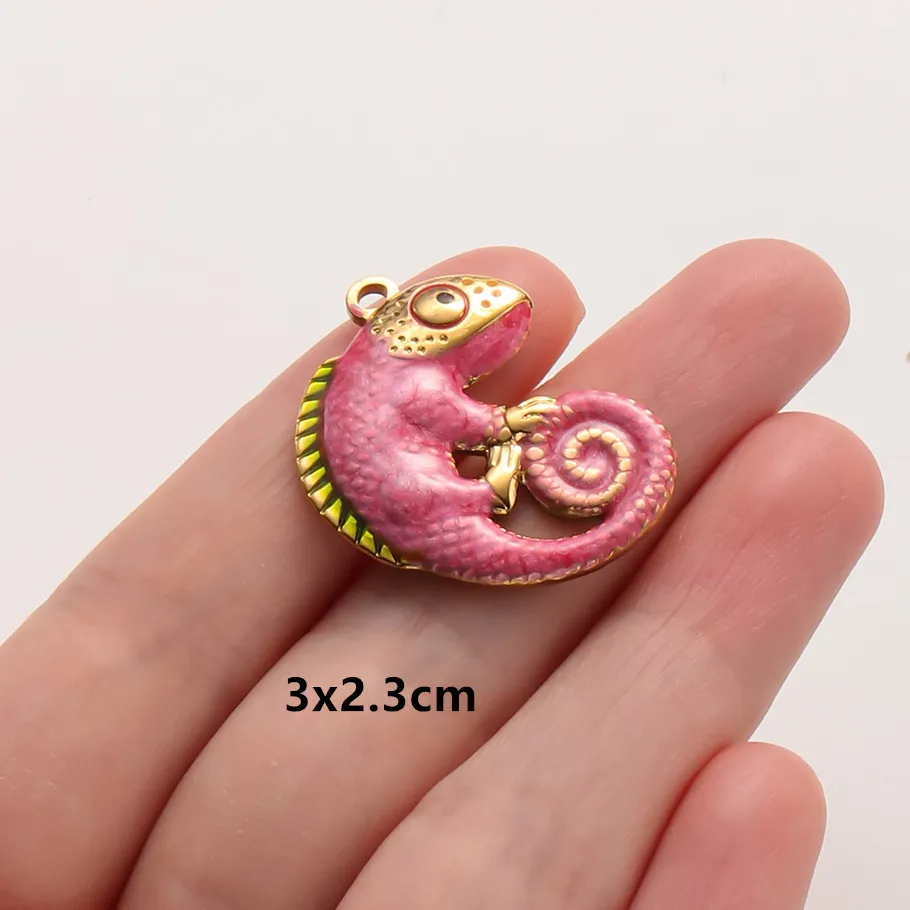 6 Stück Großhandel Rosa/Pinkfarbene Emaille-Tieranhänger Flamingo Schmetterling Seestern Edelstahl-Charms für Schmuckherstellung Halskette – Detail 14