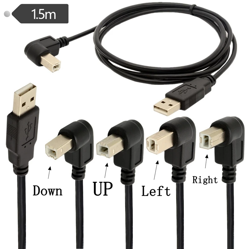 USB 2.0 A Male to USB B Male Type B BM Cable Up Down Left Right Angle Printer scanner 90 degree Cord BM Angled 0.3m 0.5m 1m 1.5m