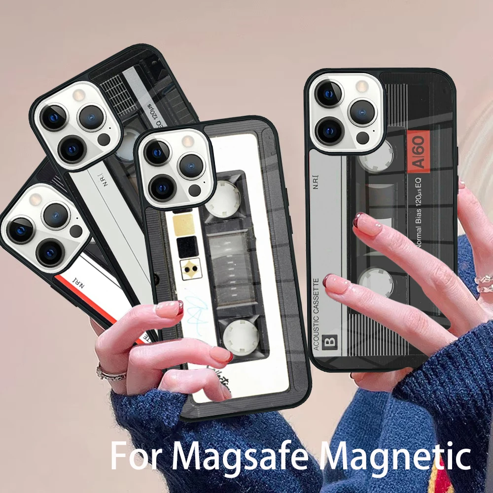 

Vintage Magnetic Tape Cassette Phone Case Magesafe Magnetic Wireless Charge Cover For IPhone 16 11 12 13 14 15 Pro Max Plus Mini