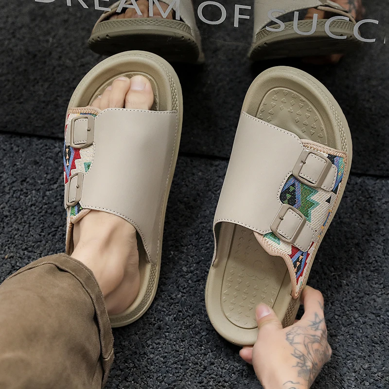 

Мужские уличные пляжные сандалии с защитой от скольжения, дышащие, на толстой подошве, сетчатые, удобные, с мягкой подошвой, повседневные