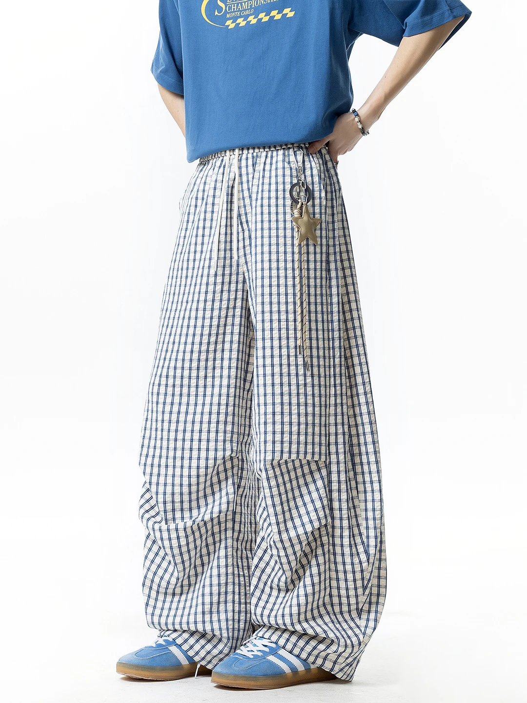 

Loose Wide Leg Casual Pants Men Women Comfortable Vintage American Sle Trousers Floor Length Drapey Cheered Pattern