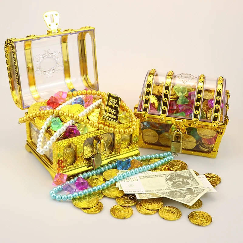 

Пиратский чехол сокровища с замком, прозрачный пиратский сундук для ювелирных изделий, коробка для хранения драгоценных камней и кристаллов, контейнер со стразами, игрушки