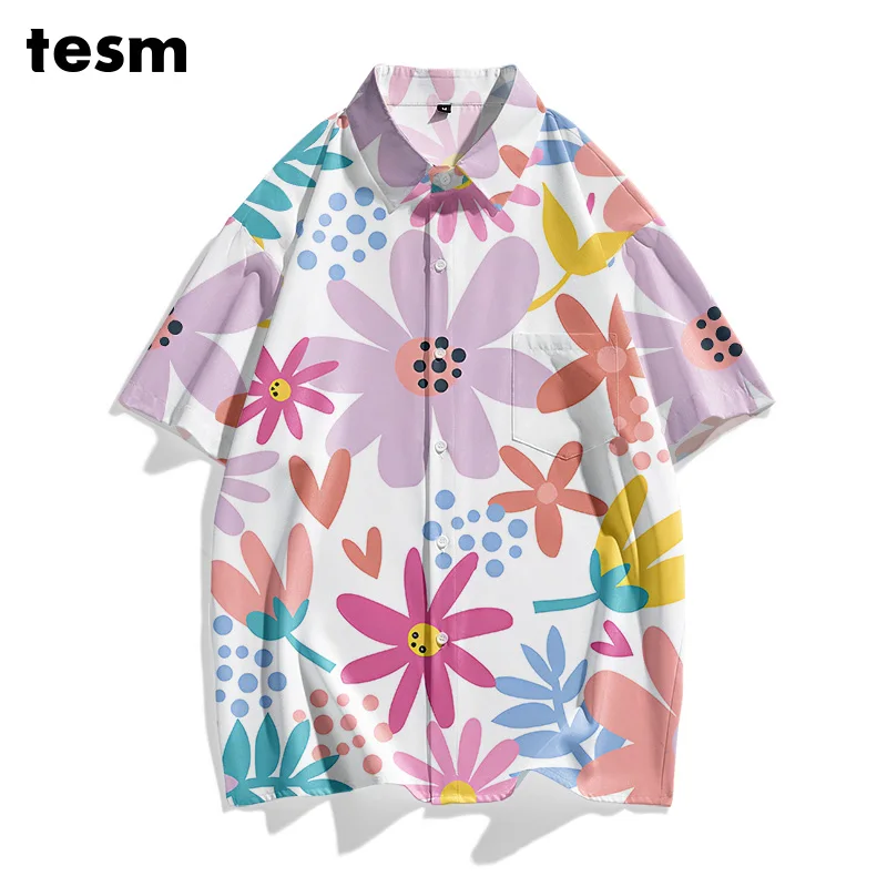 

TESM Летние одинаковые гавайские рубашки для пар-унисекс, свободные дышащие солнцезащитные топы с короткими рукавами для мужчин и женщин, пляжные топы для отдыха