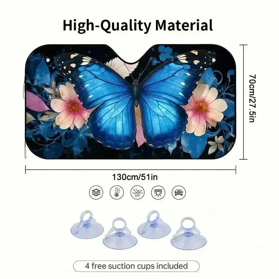 

Butterfly Print Car Windshield Sunshade With 4 Suction Cups For Summer Heat Protection