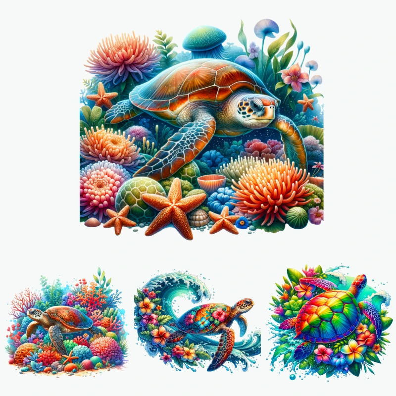 

Sea Turtle Design Colorful Ocean Life Print For Beach And Pool Wear