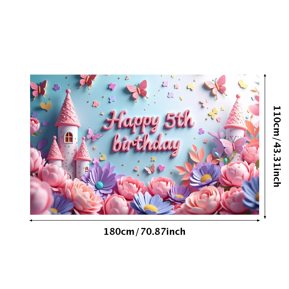 Floral Birthday banner Fun Customizable Lightweight Castle scene Engaging Backdrop for Party