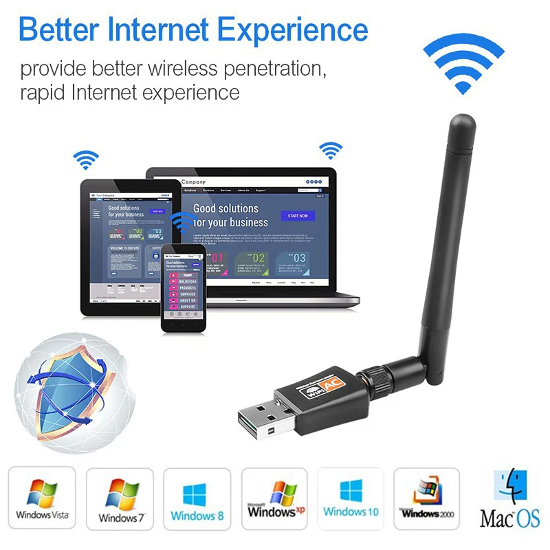 600Mbps واي فاي محول ثنائي النطاق 2.4G + 5 جيجا هرتز اللاسلكية واي فاي دونغل بطاقة USB استقبال 802.11AC شبكة LAN الكمبيوتر المحمول هوائي