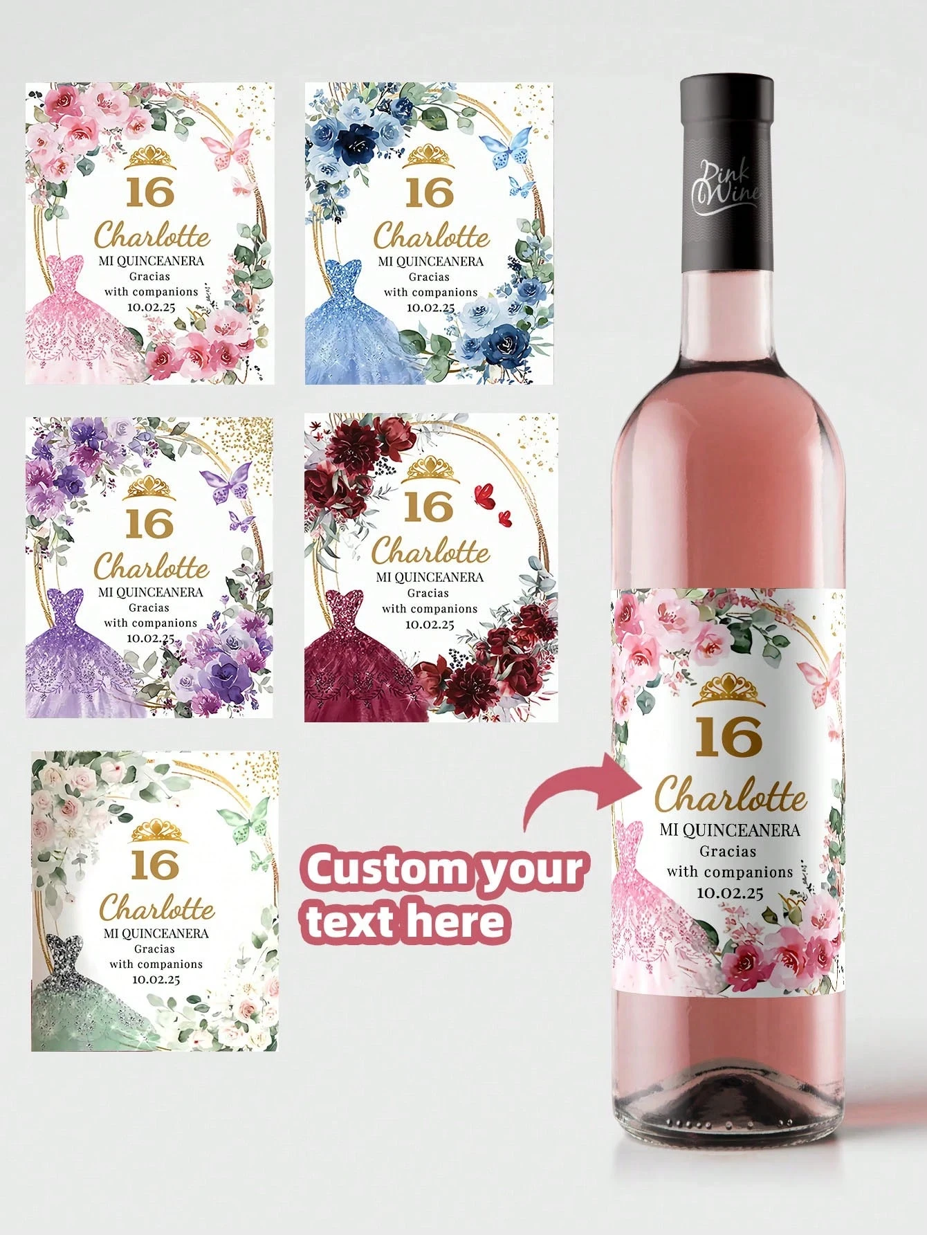 Maßgeschneiderte Flaschenetiketten, personalisierbar, Brautjungfer, Trauzeuge, Vorschlag, Champagner, Whisky, Tequila, Krone, Prinzessinnenrock, wasserdicht