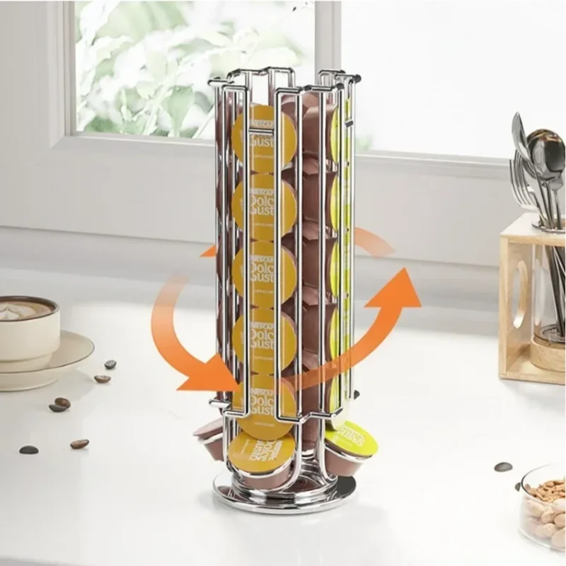 Coffee Pods Holder Metal Rotatable Storage Stand Can Hold for 24 Dolce Gusto Capsules 360-degree Rotation Anti Slip Bottom Pad