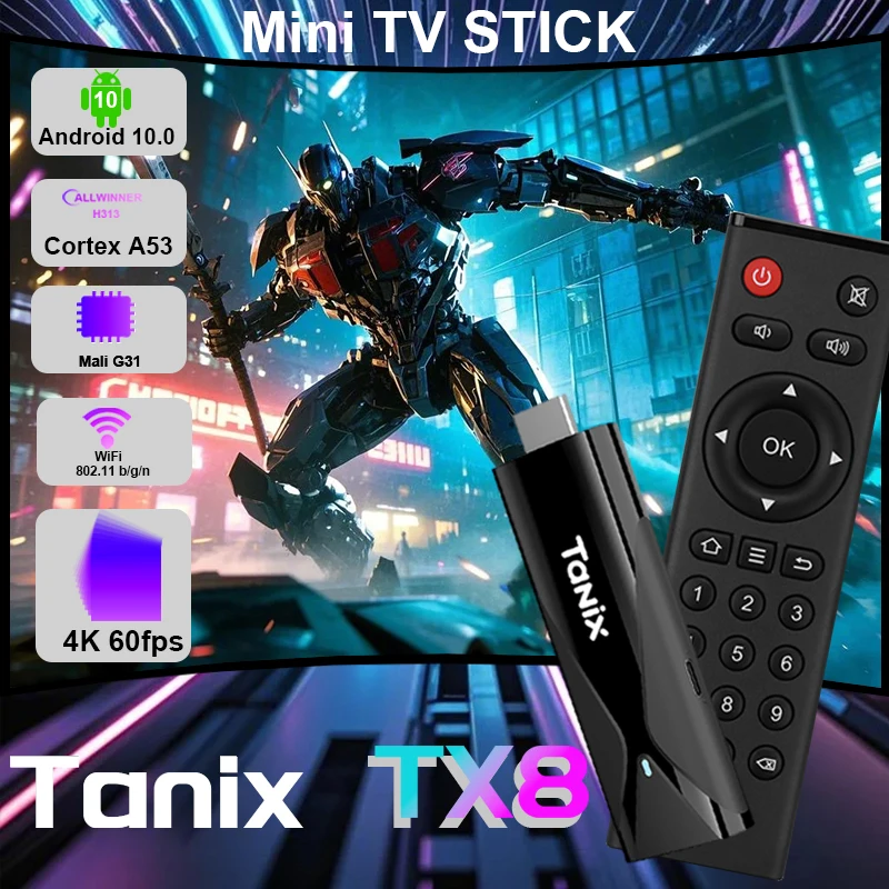 Tanix TX8 Mini TV Stick 2G 16G Allwinner H313 Android 10 4K Smart Mini TV Box 2.4 G Wifi BT 5.0 Dongle Media Player Set TOP BOX