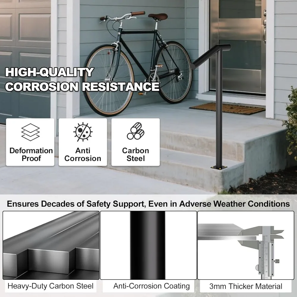 درابزين معدني شديد التحمل في الهواء الطلق صديق للكبار لدرجًا بطول 1-2 خطوات - مطلي بالمسحوق، ارتفاع 38، تصميم عمود واحد مع Lo #4
