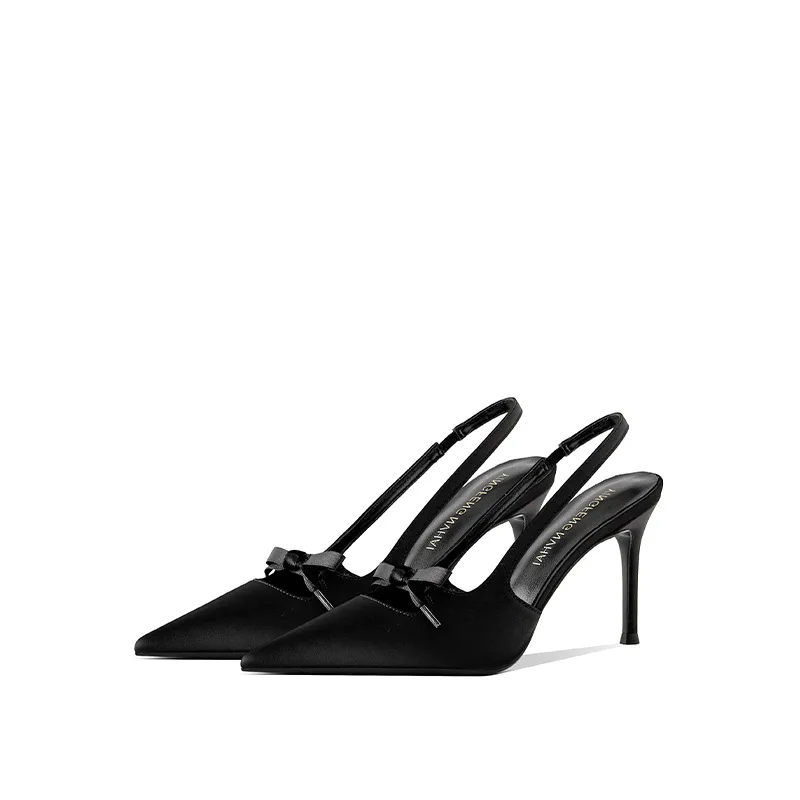 Summer Fashion New Bow High Heels French Pointed Back Air Sandals for Women