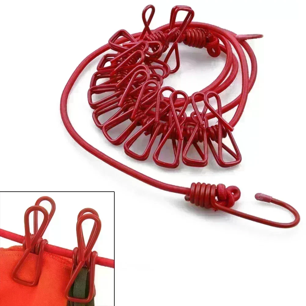 

Portable Red Elasticated Washing Line with 12 Pegs Compact and Easy to Use Perfect for Camping and Caravanning