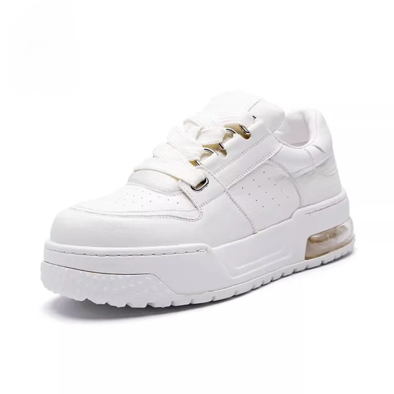 

Европейские модные мужские кроссовки из натуральной кожи на толстой подошве, увеличивающие рост, удобные повседневные белые туфли на плоской подошве