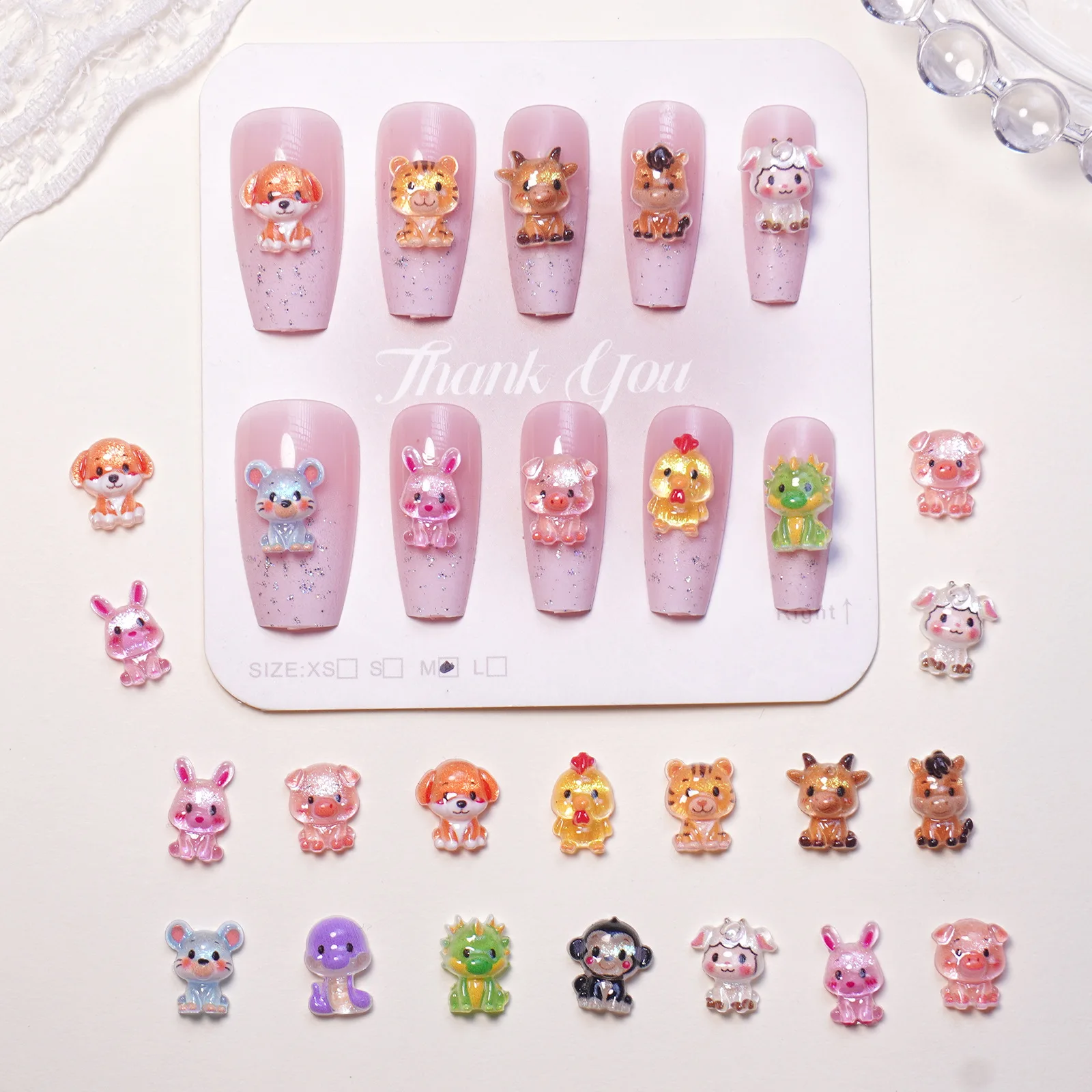 50/100/200 Stück, japanische Cartoon-Tiere, niedlich, 3D, Tierkreiszeichen, Harz, DIY, Nagelzubehör, zum Aufkleben auf Nägel – Detail 3