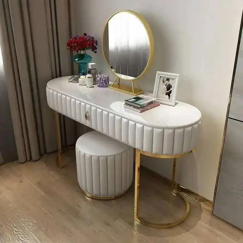 

Bedroom Luxury Nordic Modern Dressers Dressing Penteadeira Table LED Mirror Makeup Cabinet Bedroom Storage Vanity Furniture