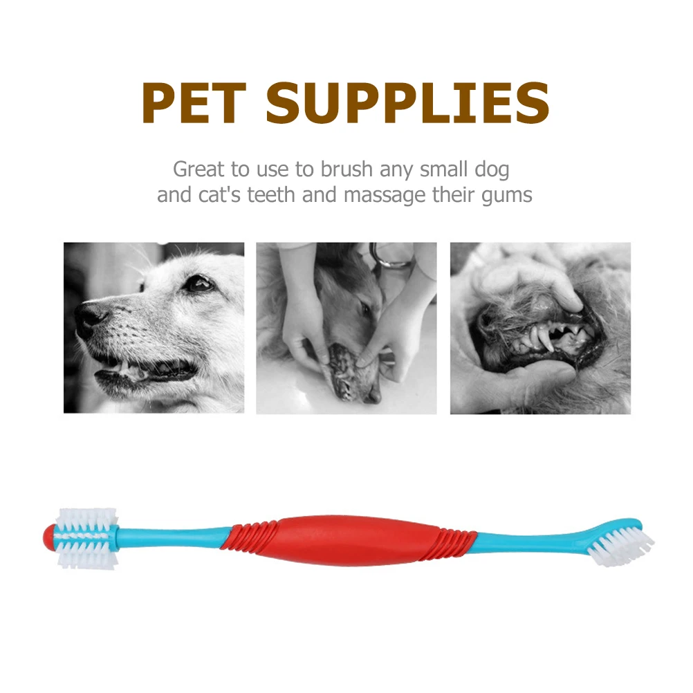 

2Pcs Pet Toothbrush Small Head for Dogs Cats Double-ended TPE Cleaning Handle Gums Massager Dog Accessories Pet Supplies