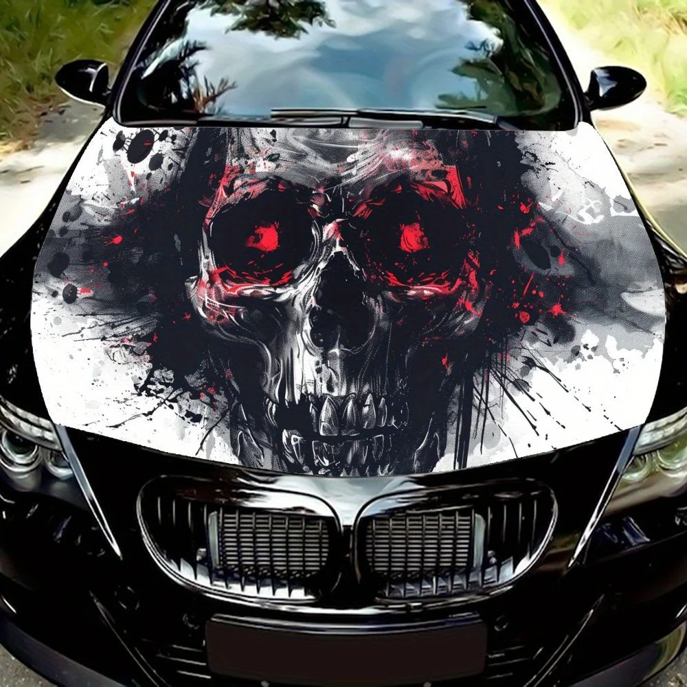 

Gothic Red Eyes Skull Black Splash Car Vinyl Wrap, PVC Waterproof Car Hood Sticker, Self-Adhesive Scratch-Resistant Stickers for