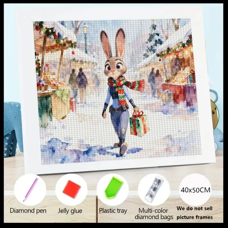 

1 шт. Judy Hopps Zootopia 5D DIY полный дрель набор для алмазной живописи, снежная зимняя рождественская сцена с рождественским рынком и праздничным подарком, милая тележка