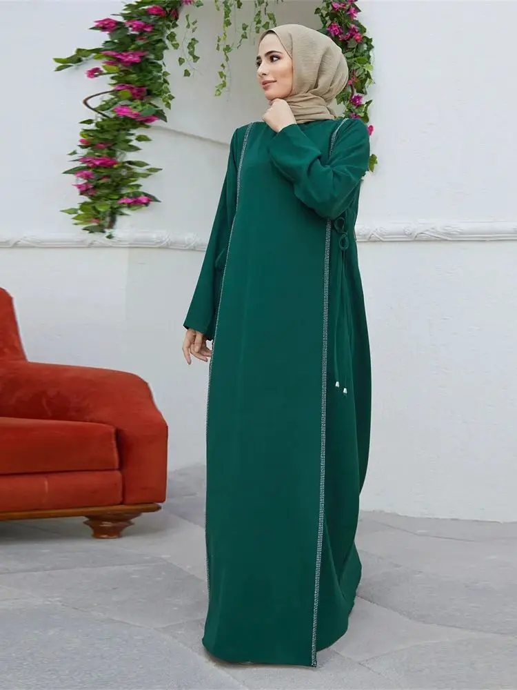 Ramadan Eid Green Abaya Dubai Islam Moslim Bescheiden Afrikaanse Jurken Voor Vrouwen Kaftan Kebaya Caftan Marocain Gewaad Femme Musulma