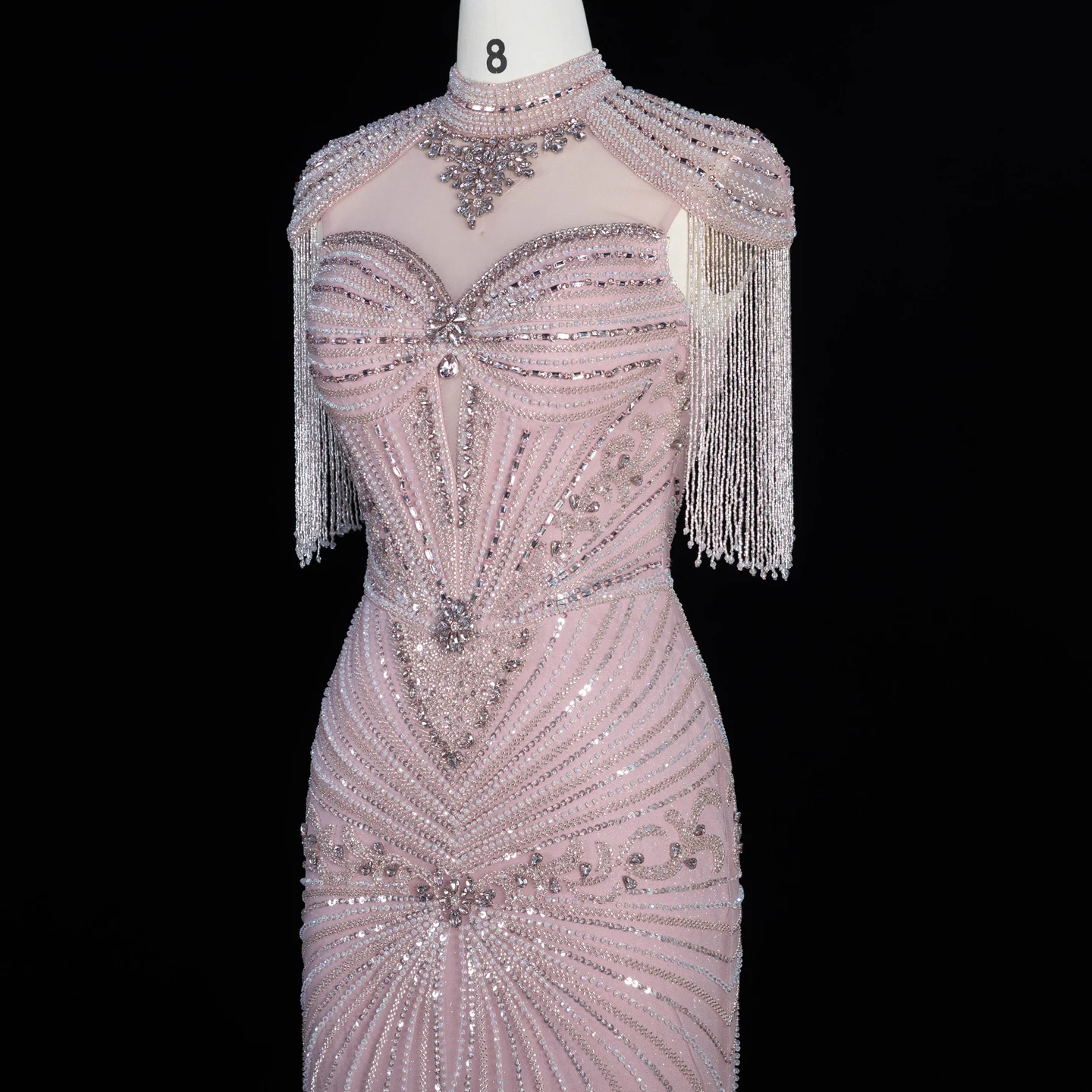 Sharon Said Arabisches Rosa Sweetheart Langes Meerjungfrauen-Abendkleid mit Cape-Quaste für Damen Hochzeitsfeier-Kleider SS190 Maßanfertigung – Detail 8