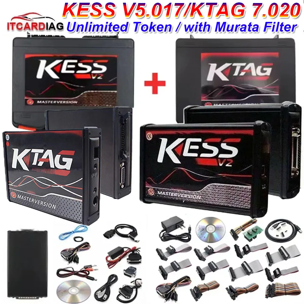 NEW Murata Filter Online EU Red Kess V2 V5.017 2.80 KTAG 7.020 2.25 & 2pc Toolbox OBD2 Car Truck ECU Chip Tuning Unlimited Kit