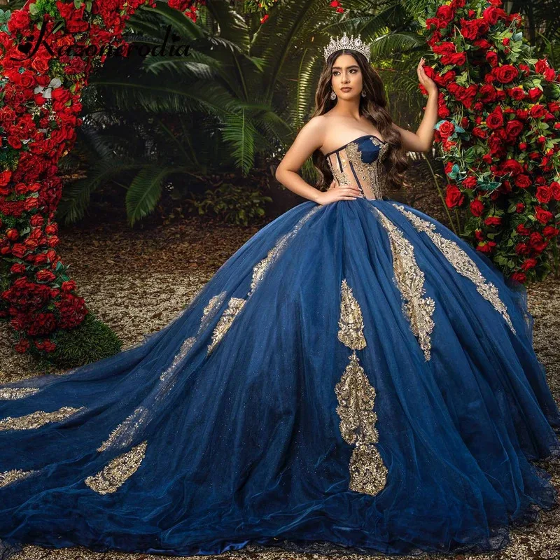 Robes de Quinceanera en forme de cœur, en Tulle, avec traîne cathédrale, à lacets, robe de bal de princesse bleue, personnalisée