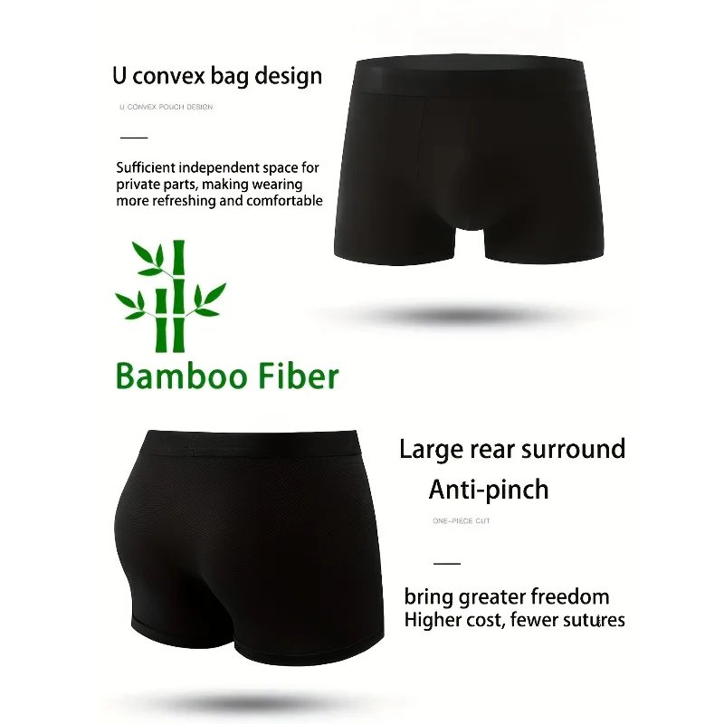 5pcs Men's Pure Bamboo Fiber Flat Bottom Underwear - Moisture Absorbing Sweat-Dispersing Breathable Underwear for Boxing Shorts