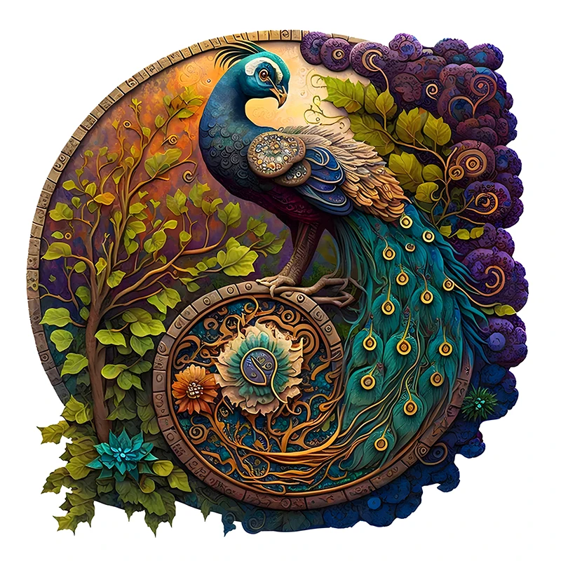 

Adult Animal Wooden Puzzle Round Peacock and Bird Wooden Puzzle Children's Puzzle Toy Festival Gift A3 A4 A5 Multi Size Puzzle