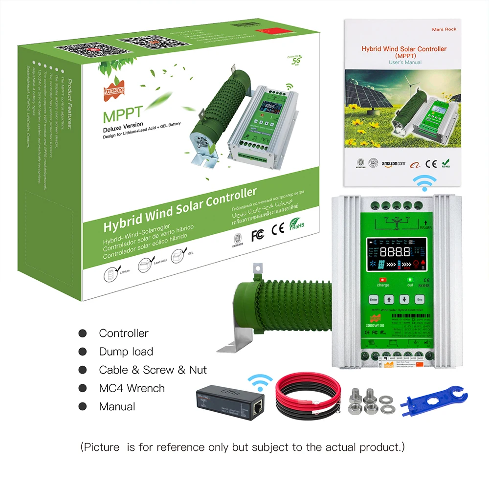 2000W Solar and Wind Hybrid Charge Controller12V 24V 48V With WiFi and LCD Display Solar Wind Regulator Suitable for All Battery