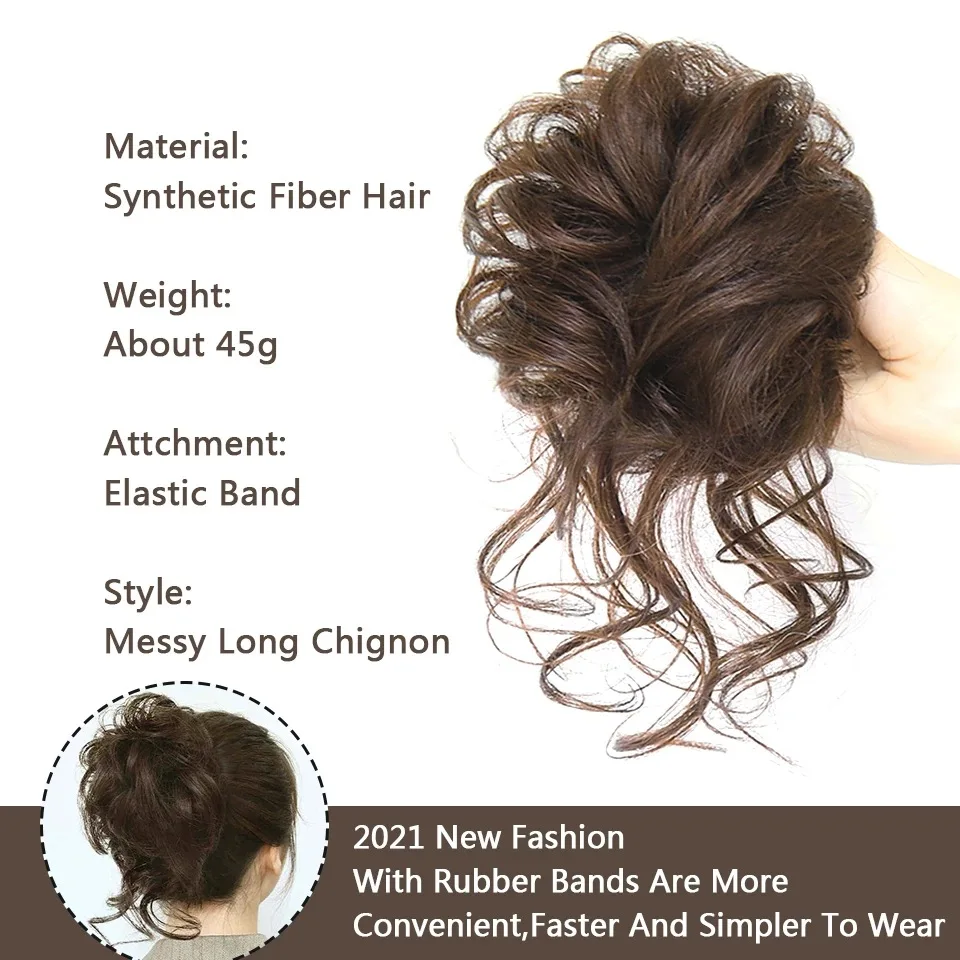 SHANGZI Synthetische Haarknoten Chignon Chaotisch Lockiges Haar Band Elastic Scrunchy Falsche Haar Stück Frauen Haarnadeln Schwarz Braun