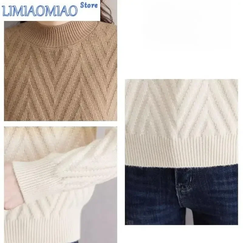 High Street Long Sleeve Sweater Knitted Pullover Autumn Winter Contrast Color Round Neck Women's Clothing Flattering Tops