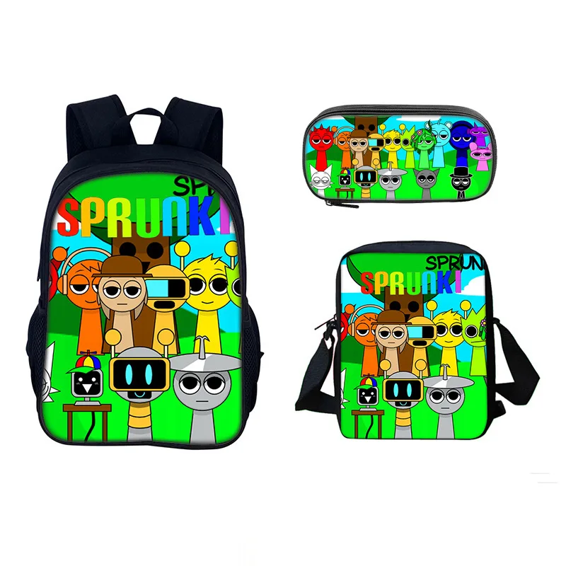 3pcs set Sprunki Backpack Incredibox Schoolbag Cartoon Single Layer Sprunki Backpack For Students Bookbag Computer Backpack