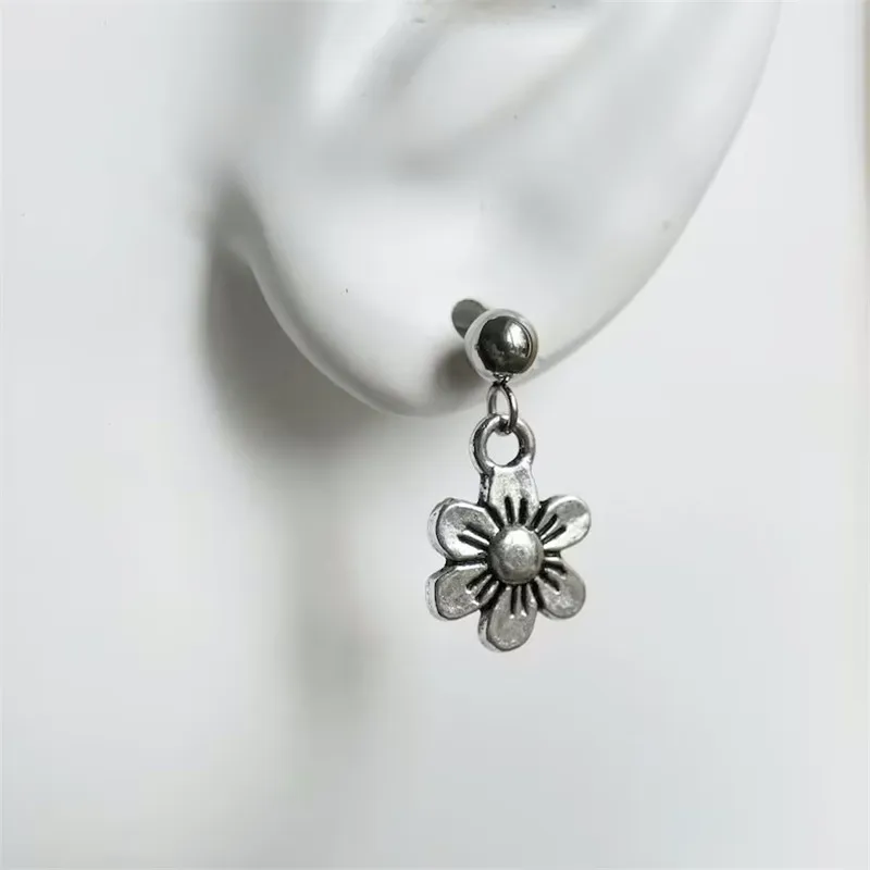 Flower Charm Drop Earrings, Hypoallergenic Hook/Stud Earrings with Rubber Backs ear stud