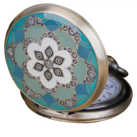 रेट्रो स्टाइल वाली कांस्य महिलाओं की पॉकेट घड़ी, फ़िरोज़ी - सफ़ेद पुष्प पैटर्न और जगमगाते पत्थरों से बने पेंडेंट नेकलेस वाली घड़ी 10 best sales फ़िरोज़ा घड़ी - №4