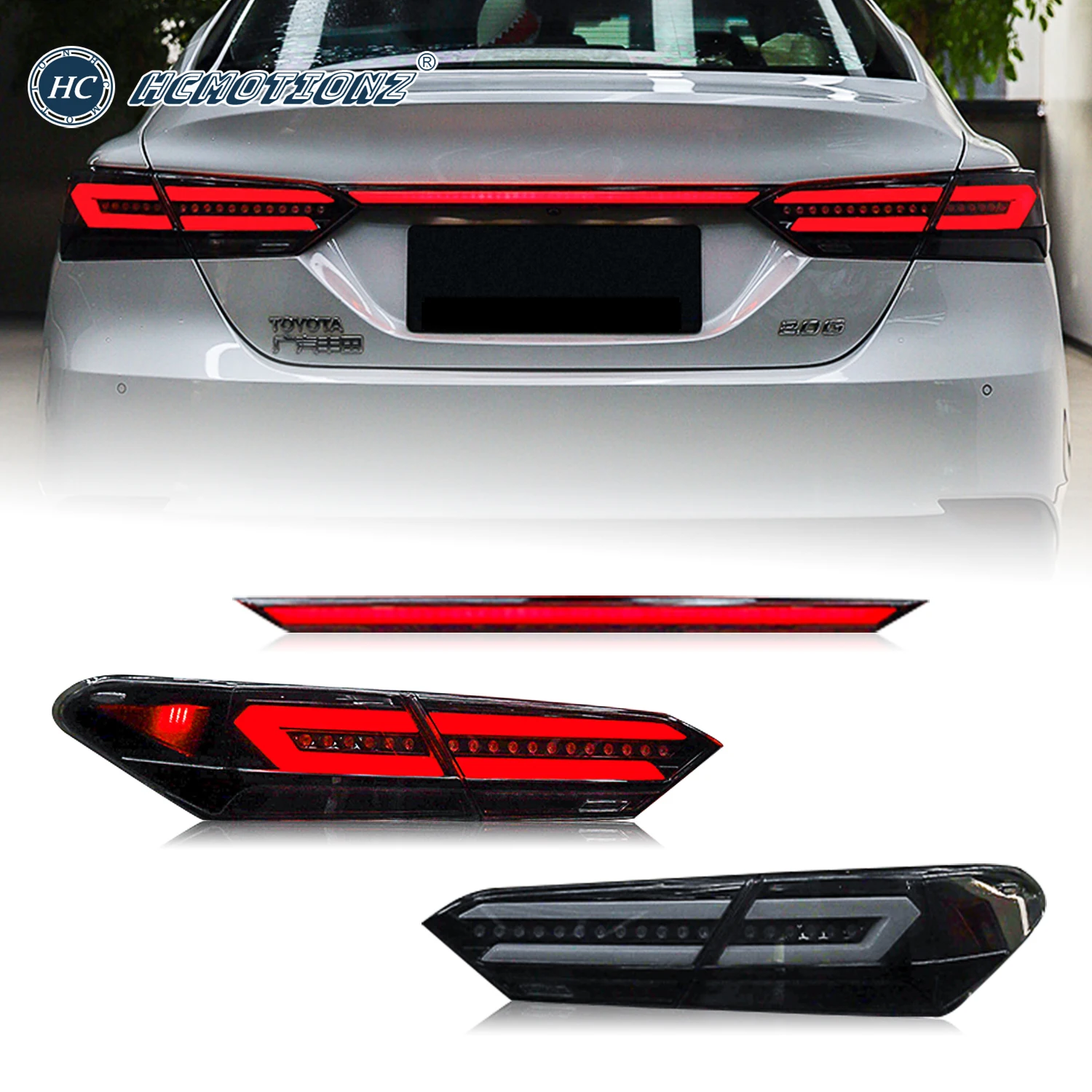 HCMOTIONZ LED Tail Lights Assembly For Toyota Camry 2018 2019 2020 2021 Sequential Signal Rear Lamps With Start Up Animation DRL