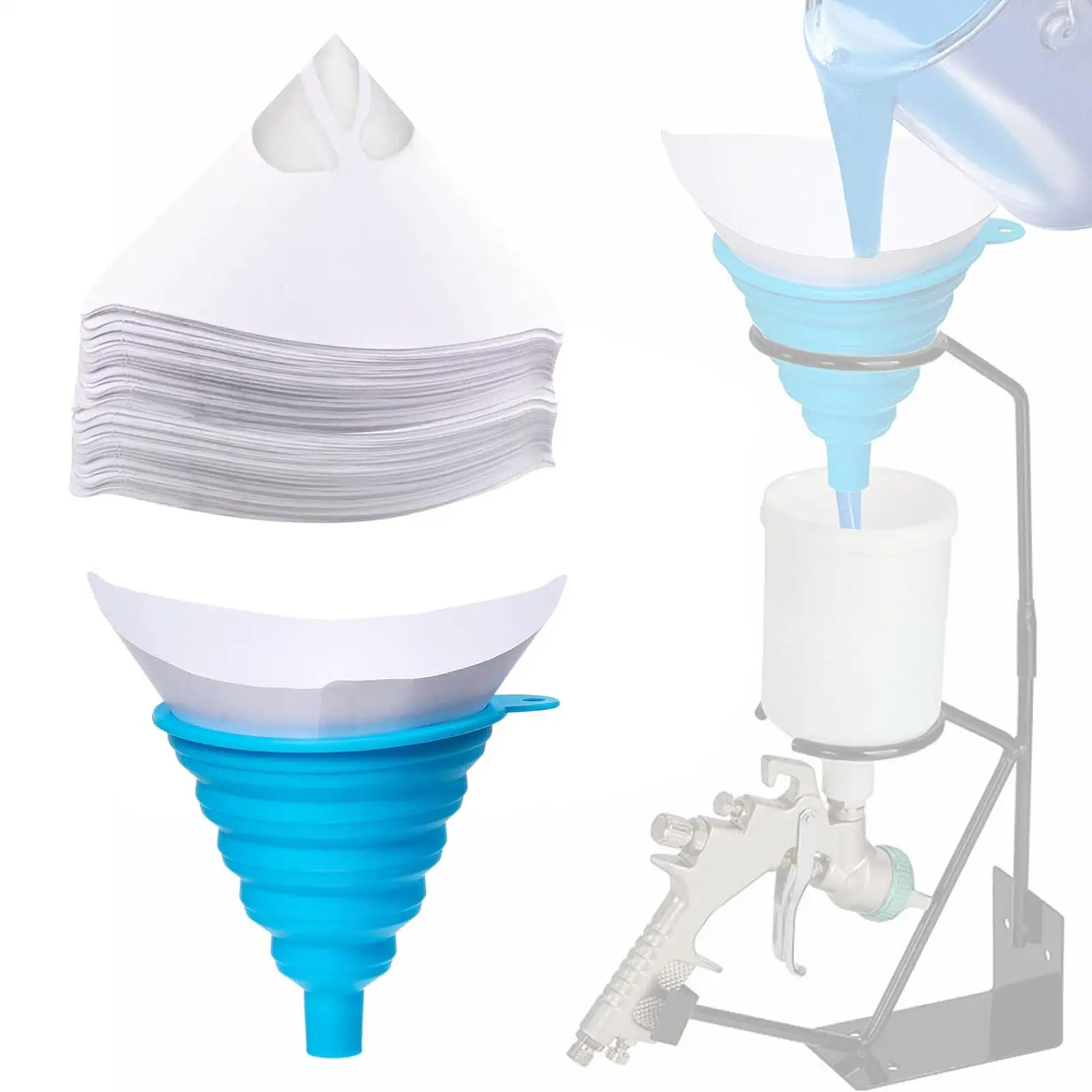 200 Pieces Cone Paint Filter and 1x Silicone Funnel for Home