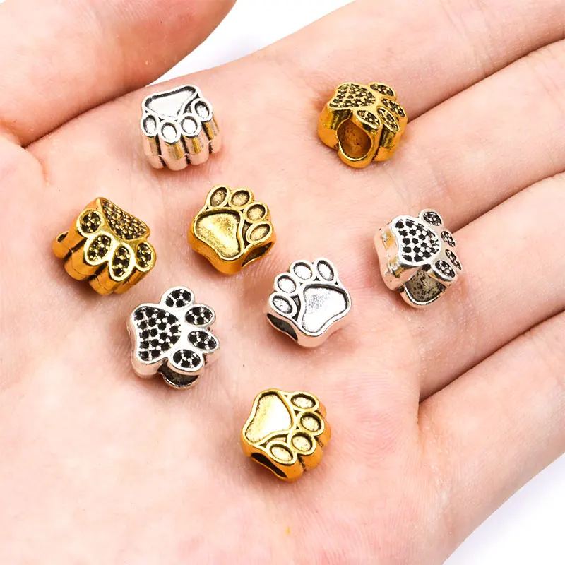 10pcs 9.3*9.5MM Dog Footprints Big Hole Spacer Beads Charm Animal Metal Bead For Jewelry Making DIY Bracelet Necklace Accessorie