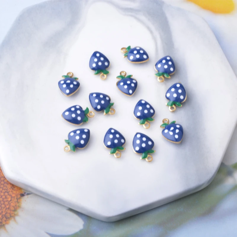 30 Stück doppelseitige Erdbeer-Anhänger aus Kupfer mit Emaille, Mini-Fruchtanhänger für Armbänder, Halsketten, Ohrringe, Accessoires – Detail 7