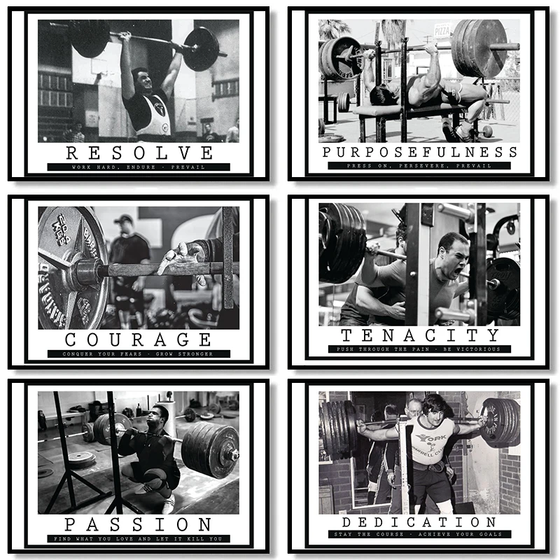 Vintage Black and White Gym Poster Weightlifting Robust Man Portrait Wall Art Inspirational Quotes Canvas Painting Home Decor