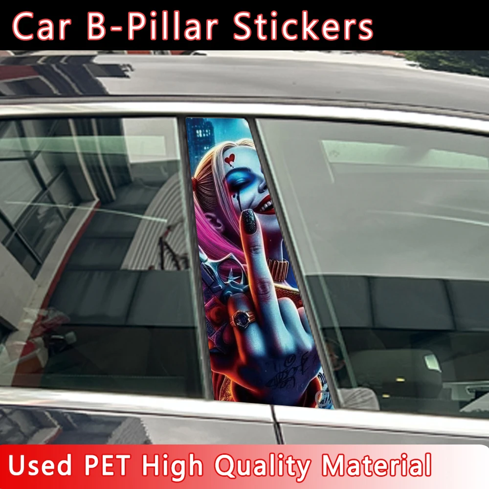 Gothic Joker Girl Car Stickers Auto B Pillar Waterproof Halloween Decoration DIY Car Doors Pillar Sunscreen PET Decals