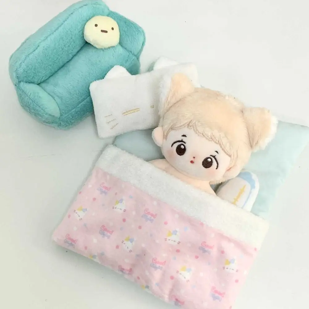 Cute Pink Blue Doll Bed for 10cm Cotton Stuffed Doll Sleeping Bag Mini Mattress Pillow Toy 1/12 BJD Doll Dollhouse Accessories