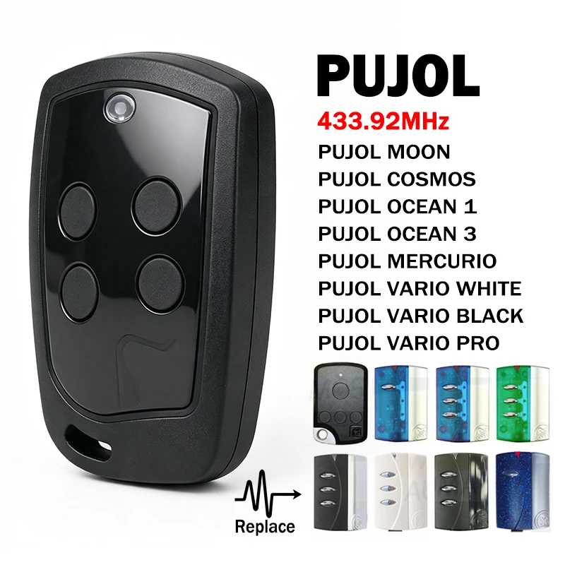 Work With PUJOL VARIO 4U PRO Black White Garage/Gate Remote Control and PUJOL MOON OCEAN MERCURIO 433.92MHz Gate Opener Control