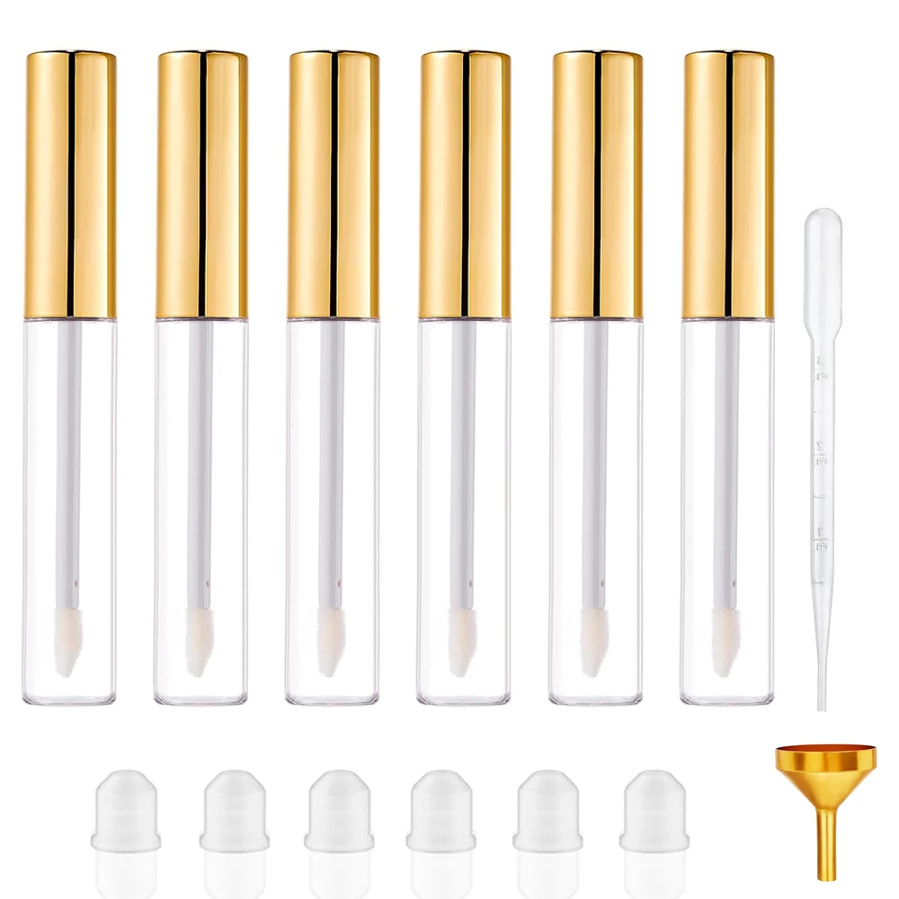 6 Stück leere Lipgloss-Röhrchen, 10 ml, goldene Lippenglanzbehälter, leere, nachfüllbare Kosmetikbehälter mit Zauberstab für Reisen, Heimwerker