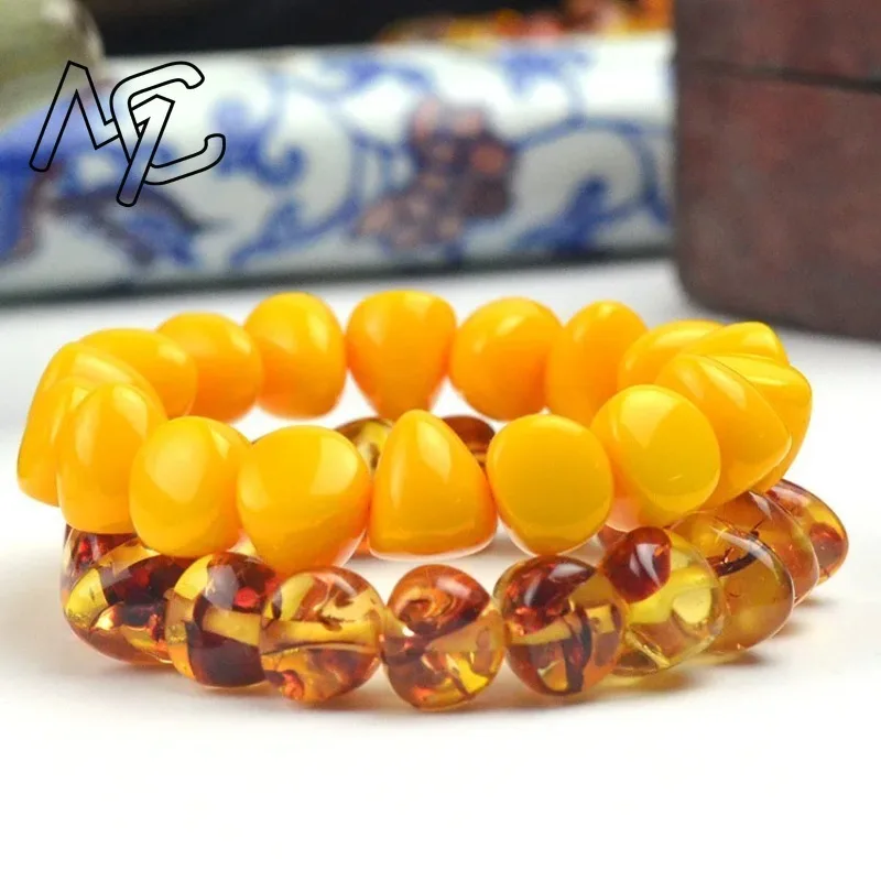 

Модные китайские 15*13 мм желтые бусины из пчелиного воска Янтарный эластичный браслет для мужчин и женщин Мала ювелирные изделия для медитации подарки на удачу новый