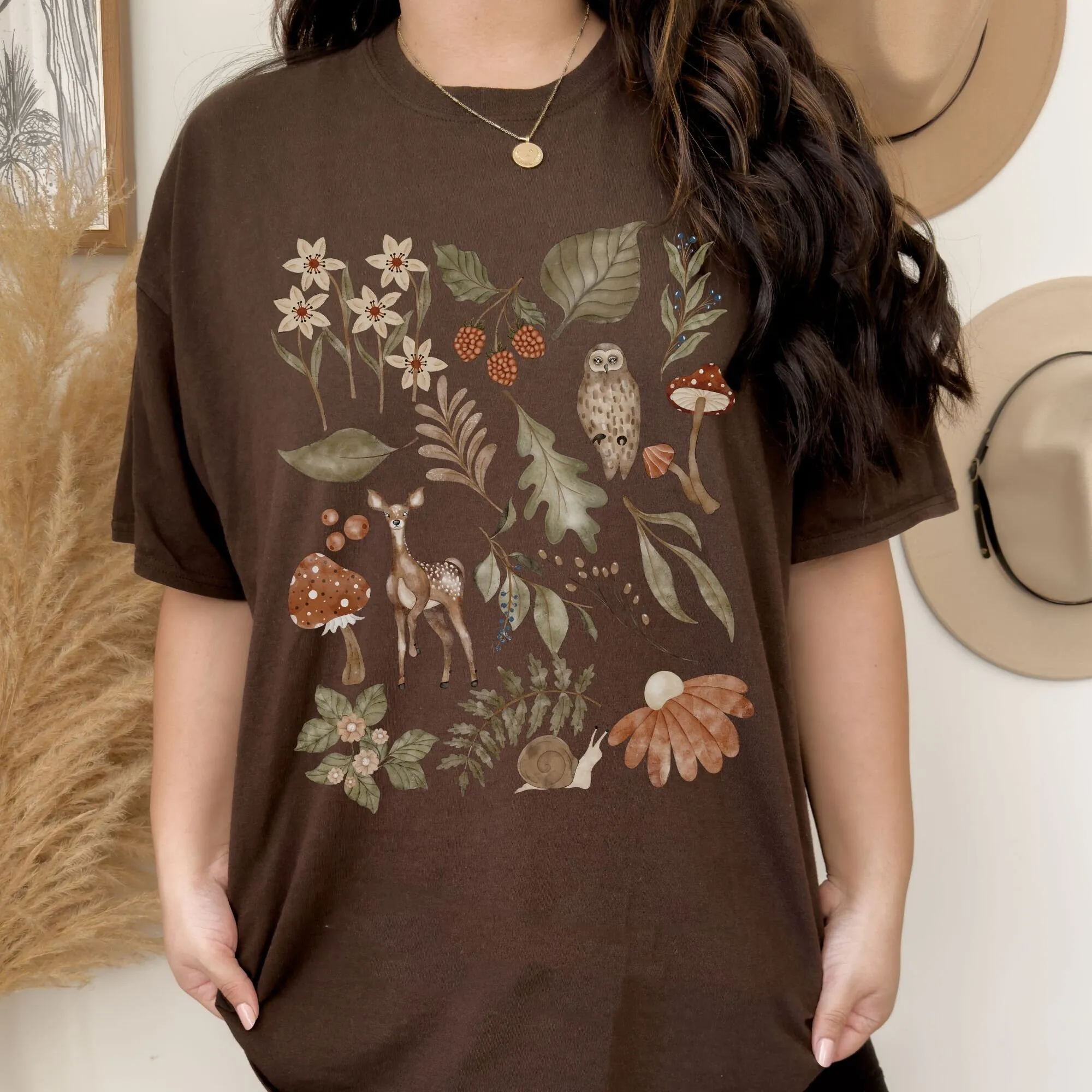 Vintage Cottagecore T Shirt Dark Forest Illustration Boho Nature Botanical Garden Lover Fall Aesthetic Green Witch