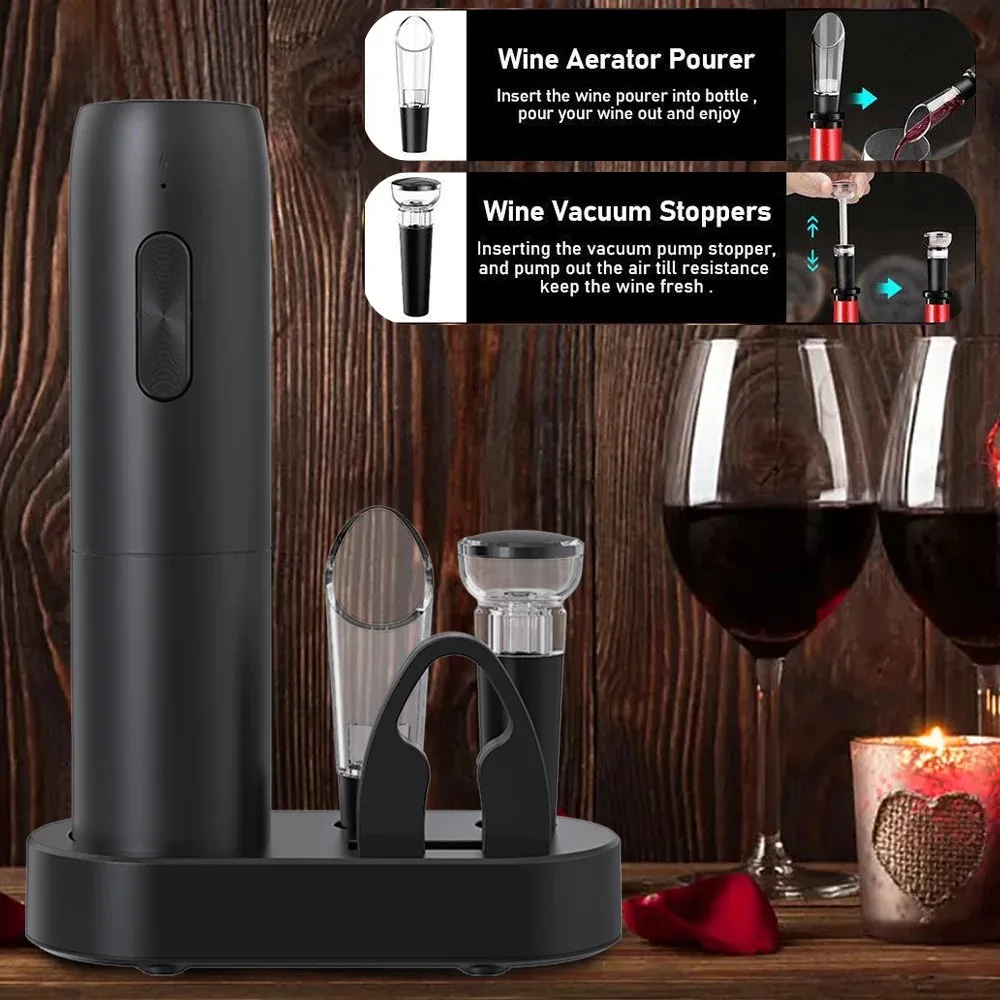 Electric Wine Bottle Opener Automatic Red Wine Corkscrew Rechargeable Wine Opener with Charging Base Tools Kitchen Accessories